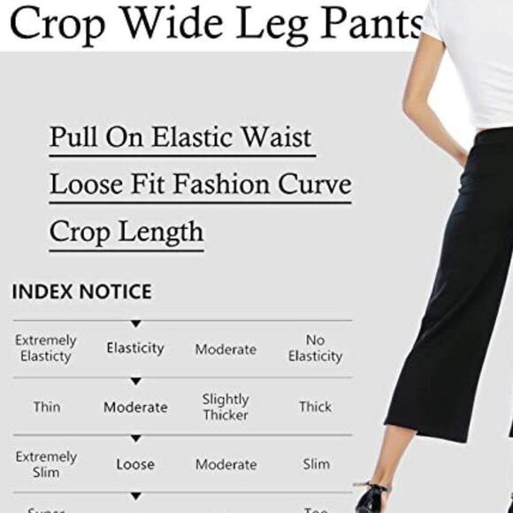 Black Wide Leg Pants for Women High Waisted Loose Pull on Cropped Dress Pants - Picture 5 of 6